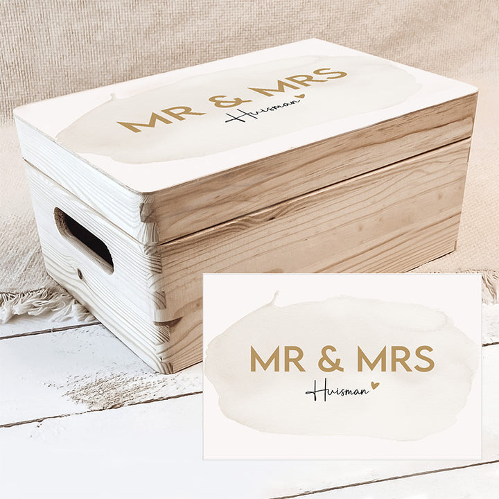 Herinneringskist bruiloft | Mr & Mrs met achternaam - sand