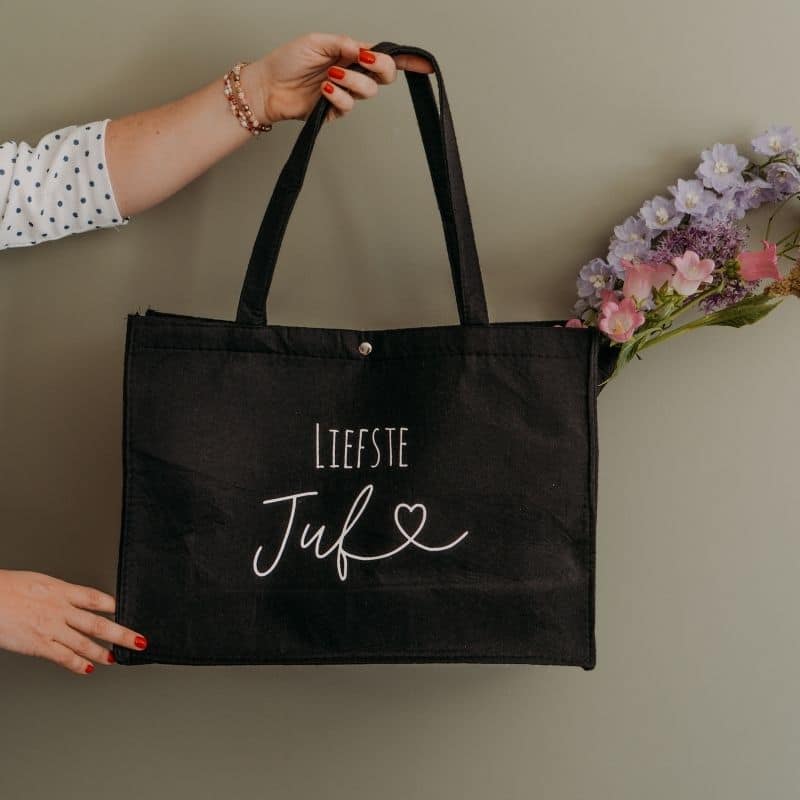 tas voor de liefste juf zwart - cadeau voor juf